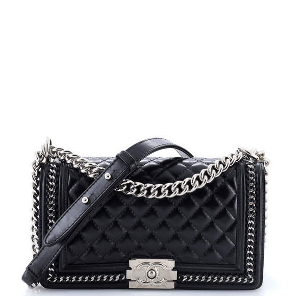 Chanel Old Medium Chained Boy Flap Bag Quilted Glazed Calfskin - Picture 1 of 7